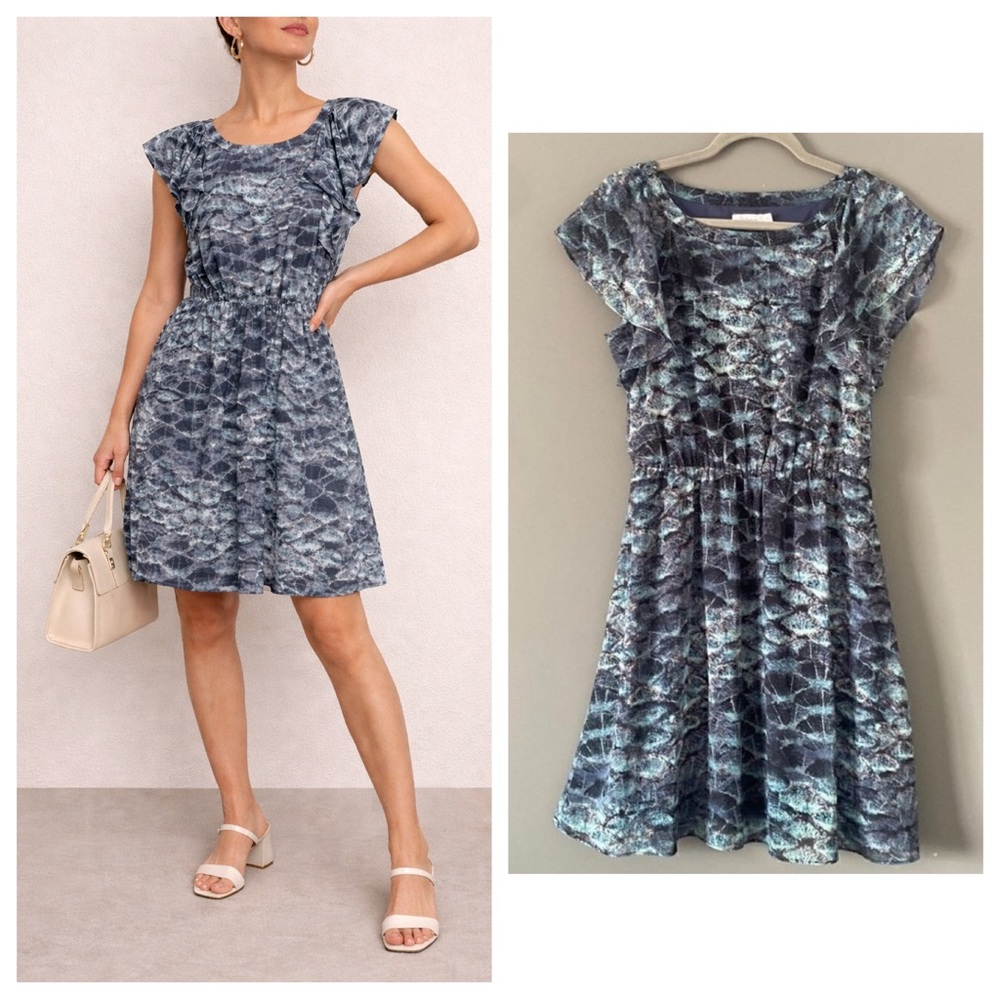 Blue Gray Abstract Dress S Office Casual Minimalist Chic